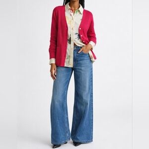 VINTAGE EXPRESS Tricot Button Cardigan | Small | Red | 90s Classic Preppy Layer